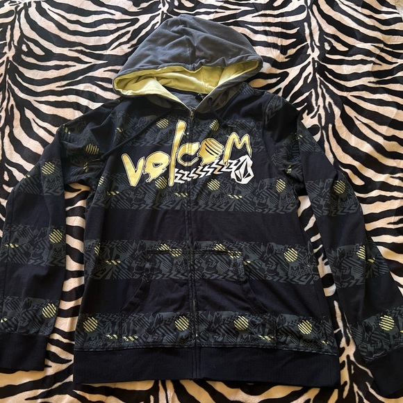 Volcom Lightweight Cotton Hoodie Black/Grey/Yellow - Y2K/Surf/Skate - Juniors XL - Picture 4 of 15